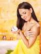 Woman take bubble  bath.