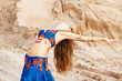 East belly dancer in blue lingerie.