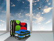 Red suitcase and plane