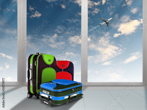 Illustration: Red suitcase and plane Red suitcase and plane