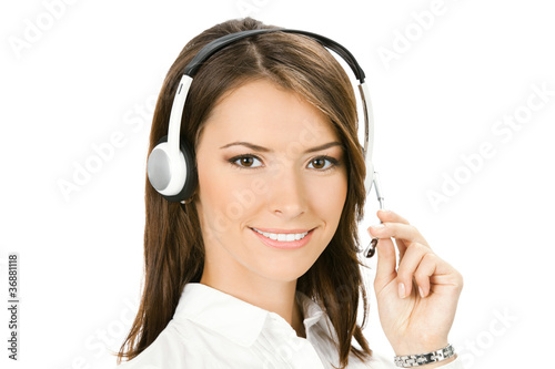 Photo: Support phone operator in headset, isolated Support phone operator in headset, isolated