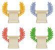 Gold, silver, bronze and green laurel wreath with a Greek column