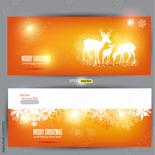 Vector: Elegant Christmas banners with deers. Vector Illustration with p Elegant Christmas banners with deers. Vector Illustration with p