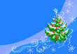 Fir-tree  with the drawn toys and snow-storm