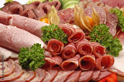 Photo: Schinken auf Platte, Partyplatte, Fleisch Schinken auf Platte, Partyplatte, Fleisch