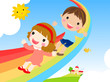 kids and rainbow-vector