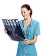 Doctor woman looking at the MR of human head