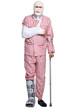 Injured man walking on crutches