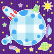 Space background with cute astronaut, alien, spacwships