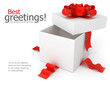 opening gift box with red bow isolated on white background
