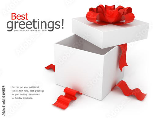 Illustration: opening gift box with red bow isolated on white background opening gift box with red bow isolated on white background