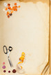 Old book page and tailor accessories for sewing