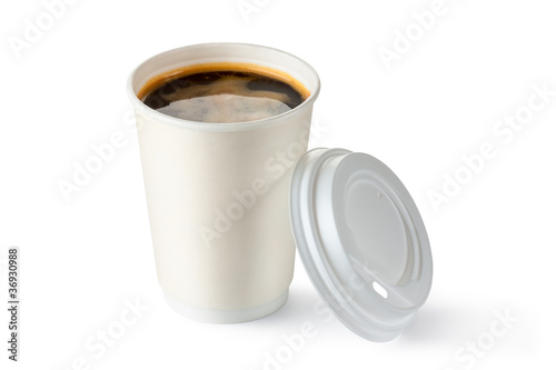 Photo: Coffee in opened disposable cup Coffee in opened disposable cup