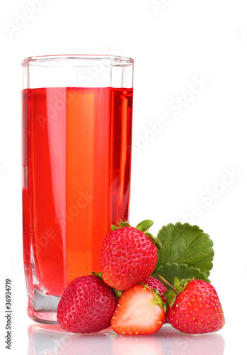 Photo: Fresh strawberry and juice glass isolated on white Fresh strawberry and juice glass isolated on white