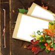 autumn frame with leaves on the old album autumn frame with leaves on the old album