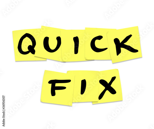 Illustration: Quick Fix Words on Sticky Notes - Repair Solution Answer Quick Fix Words on Sticky Notes - Repair Solution Answer