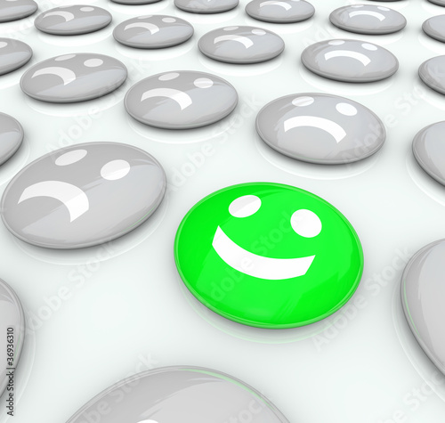 Illustration: One Happy Face Among Many Frowning Faces - Different One Happy Face Among Many Frowning Faces - Different