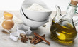 Baking Ingredients: meal,sugar,eggs,spices,