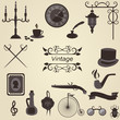 Set of vintage objects, vector