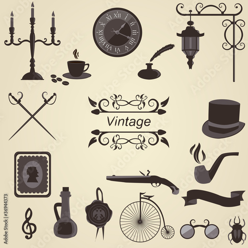 Vector: Set of vintage objects, vector Set of vintage objects, vector