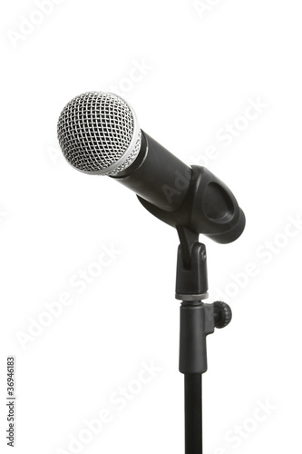 Photo: Microphone on stand isolated on white background Microphone on stand isolated on white background