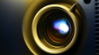 Front view of digital  film projector lens in action