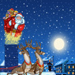 Illustration of Santa Claus on the roof with gifts