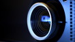 Front view of digital  film projector lens in action.