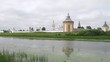 Alexander Nevskiy Church in Vologda near calm river, time lapse