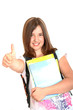 Mädchen mit Ranzen und Schulbüchern