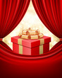 Gift box with ribbon and curtain Christmas background Gift box with ribbon and curtain Christmas background