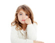 brunette kid girl portrait on white desk table isolated studio b