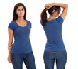 Female wearing blank blue shirt