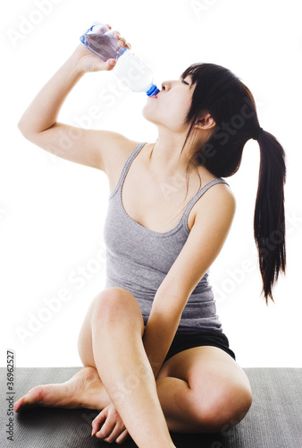 Photo: Chinese woman drinking water. Chinese woman drinking water.