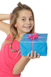 Photo: Enfant avec un gros cadeau bleu Enfant avec un gros cadeau bleu