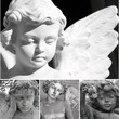 collage with cemetery sculptures of angels
