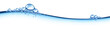 Wave in blue horizontal water with bubbles