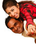Smiling young man piggybacking his pretty girlfriend