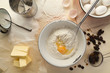 Ingredients for cupcake with raisins