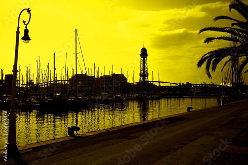 Photo: Yachts in harbor.Tonned in yellow. Yachts in harbor.Tonned in yellow.