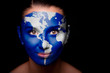 Girl with a painted map of North and South America Girl with a painted map of North and South America