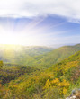 mountain landscape and woodland.