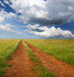 road on meadow to sunset