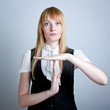 Portrait of young business woman gesturing time out sign Portrait of young business woman gesturing time out sign