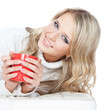 Picture of beautiful young woman with red cup