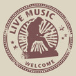 Stamp with text live music written inside, vector
