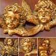 collage with golden antique angels decor