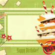 greeting card with big chocolate cake