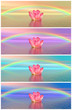 Lily flowers under rainbow