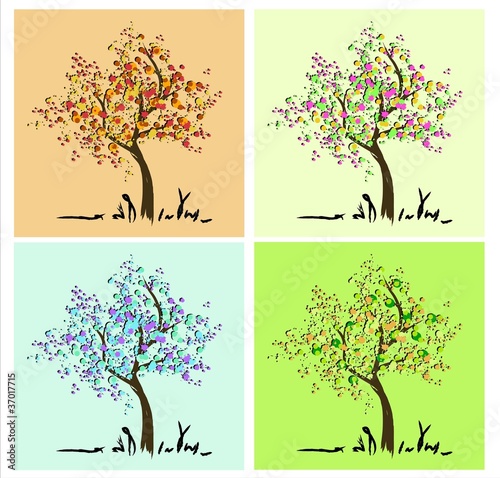 Vektor: Jahreszeiten Baum für Frühling Sommer Herbst und Winter Jahreszeiten Baum für Frühling Sommer Herbst und Winter